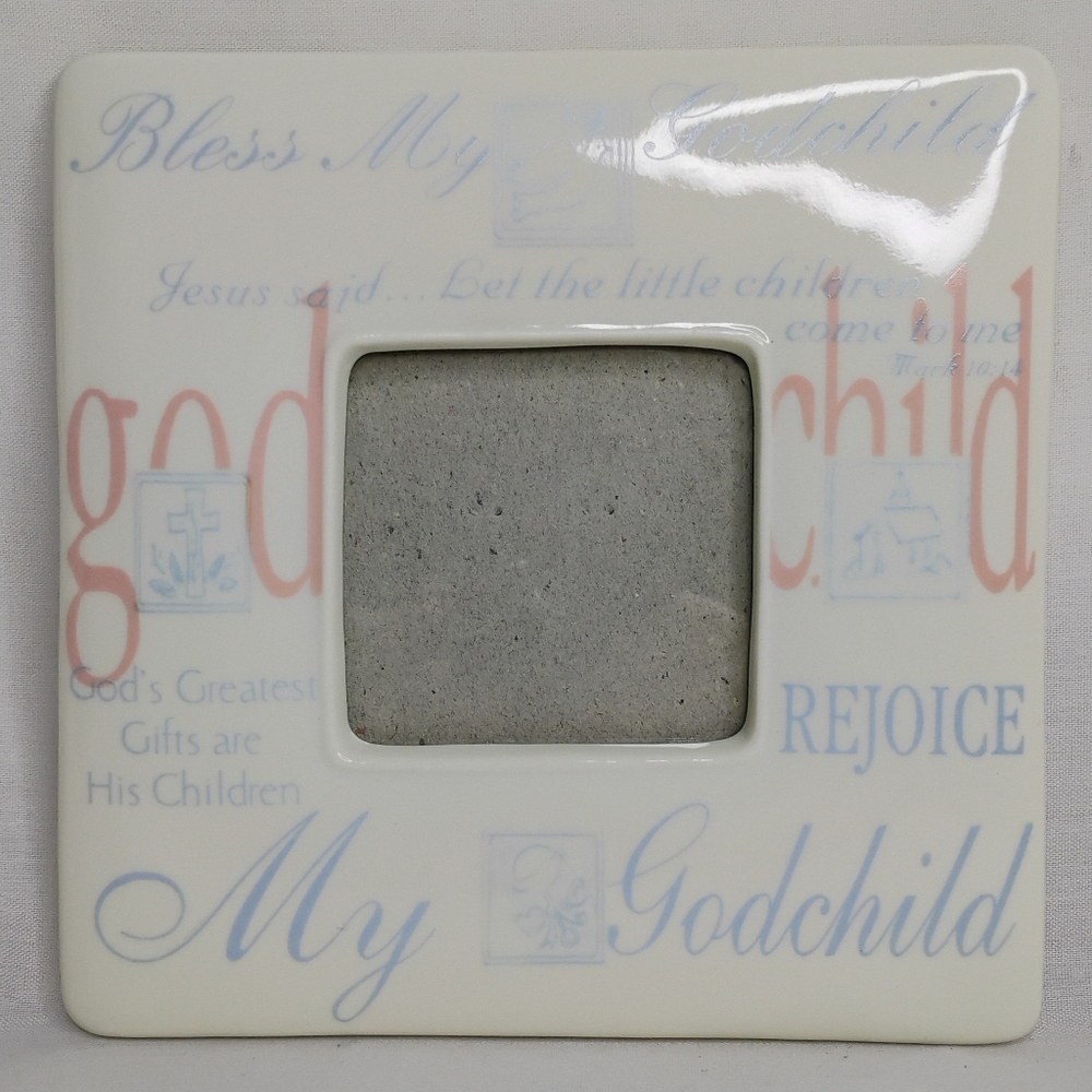 Vintage Godparents Godchild Hand Painted Baby Photos Picture Frame Jesus Gifts